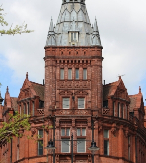 Red brick building in Nottingham, England with tower