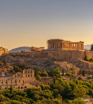 Aerial view of the Pantheon in Athens, Greece