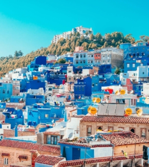 Aerial view of the blue city in Morocco