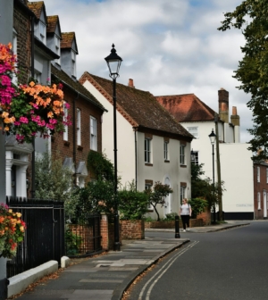 Street in Chichester, England showing older homes