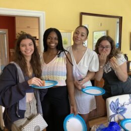 Students getting food at end of year party