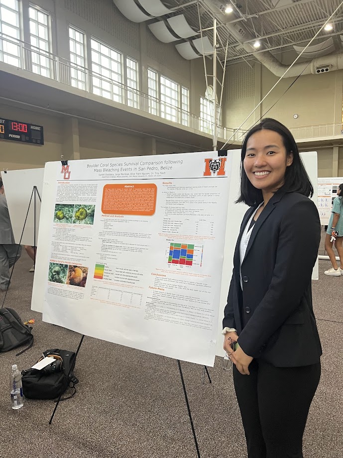 Student with poster research