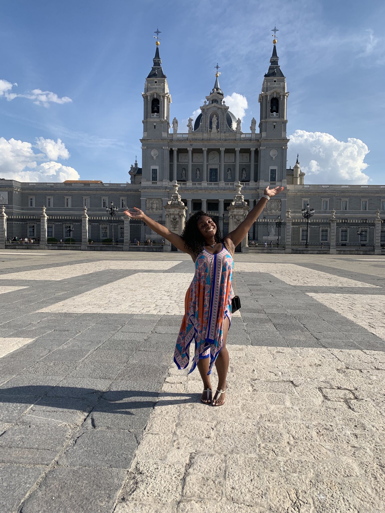 Student in front of Palacio Real in Madrid.