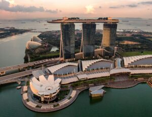 Singapore in sunset and Marina Bay Sands building